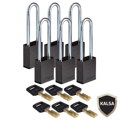 Brady SafeKey Lockout Padlock - Aluminum Black With Steel Shackle - Advanced Key Security