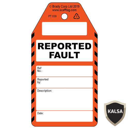 306756 Black on Orange, White Process Tags Reported Fault Brady - PT ...